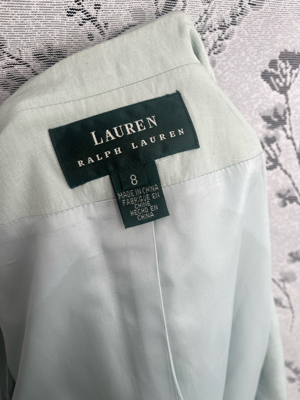 Lauren Ralph Pale Mint Green Double-Breasted Silk Linen Blazer - Picture 4 of 4
